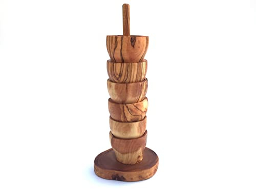 6 Eierbecher und Halterung im Set handgefertigt Olivenholz Platzsparend Praktisch Leicht Holz Handarbeit Geschenk Unikat