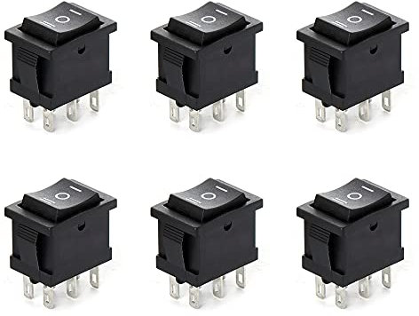 SJUNJIE 6 Pcs Bateau Interrupteur à Bascule 6 Broches 3 Positions ON-OFF-ON DPDT Mini Bouton Commutateurs AC 6A/250V 10A/150V pour Bateau Voiture Auto(Noir)