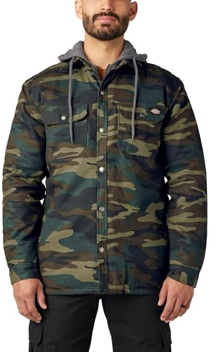 Dickies Men's Fleece Hooded Duck Shirt Jacket with Hydroshield Work Utility Outerwear, Hunter Green Camo, 2X