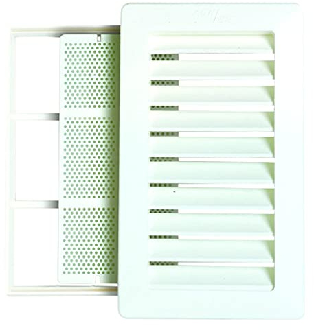 Bricoloco Rejilla de ventilación de plástico rectangular, tipo Shunt, con marco y mosquitera. Especial para baño y cocina. (1, marco con mosquitera sin cierre)
