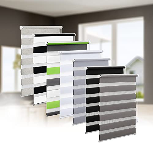 Eurohome Doppelrollo Klemmfix ohne Bohren, Duo Rollo,65cm x 220cm (Stoffbreite 61 cm) Grau Transparentes und undurchsichtiges Sichtschutz Rollo mit Klemmträgern für Fenster und Türen