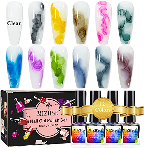 MIZHSE Aquarell Tinte Gellack Blooming Gel Nagellack Marmor Blume Nagelfarbe Blüte Set Aquarell Effekt Herbst Design Maniküre Kunst Kit