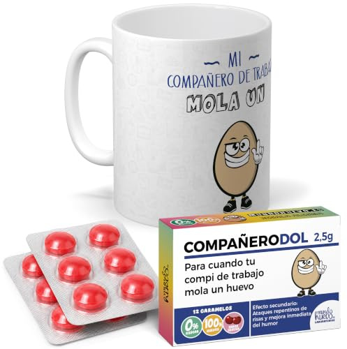 Pack Regalo Divertido compañeros de Trabajo | Mi compañero de Trabajo Mola un Huevo + Caramelos | Cerámica AAA - 350 ml.