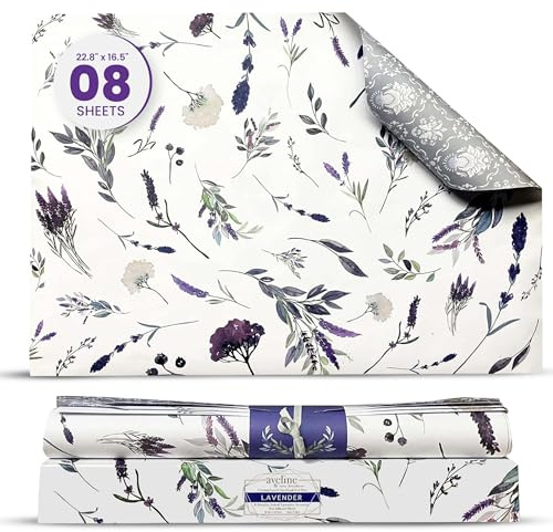 8X Lavender Scented Drawer Liners for Dresser - Scented Drawer Liner is Ideal for Cabinet, Dresser, Shelf, Cupboards - Double-Sided Pattern Non Adhesive Contact Paper for Shelves is Ideal Winter Gift
