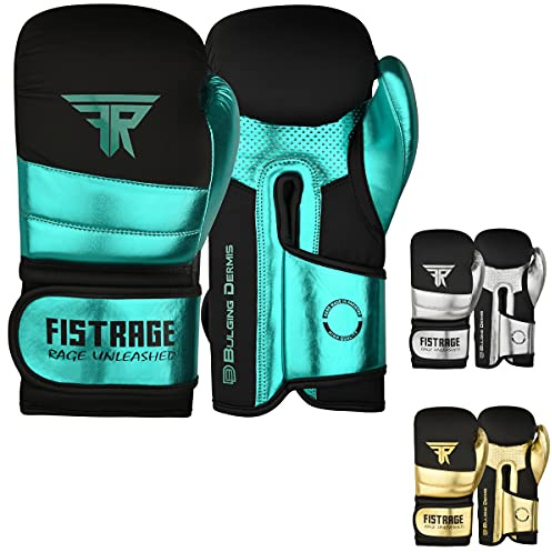 FISTRAGE - Guantoni da boxe in pelle metallizzata, per MMA, Muay Thai, kick boxing, sparring, guanti da allenamento, per uomini e donne (verde fluo, nero, 283,5 g)