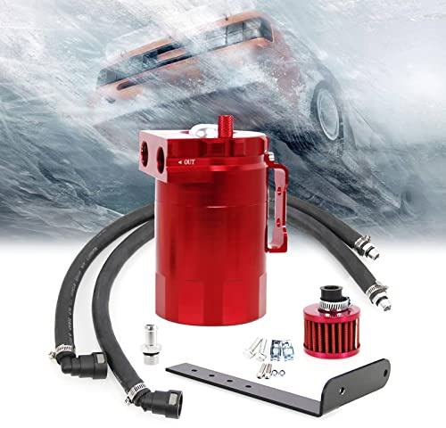 RULLINE Oil Catch Can Kit Oil Separator Reservoir Tank Engine Polish Baffled Compatible with 2011-2019 Ford F150 2.7EB 3.5EB 5.0 Passenger Side with Breather Filter Red 400ml