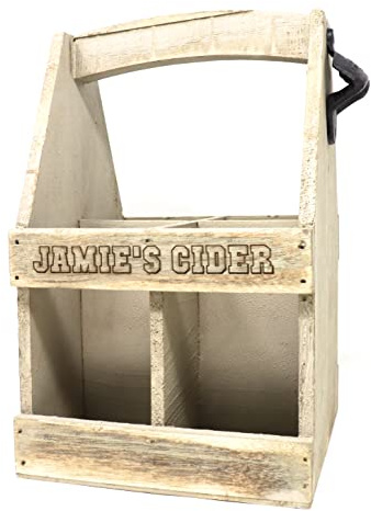 Regalo Personalised Engraved Wooden Bottle Carrier | Oak-Effect 4 Bottle Caddy with Built-In Bottle Opener | Custom Laser Engraved Beer & Cider Crate | Gift for Dad & Grandad | 180 x 180 x 280mm