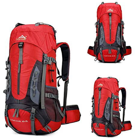 Opetdo 60 L nylon vandringsryggsäck med ultralätt vattentätt skydd för bergsklättring vandring sport resor camping, Färg: röd, 60L