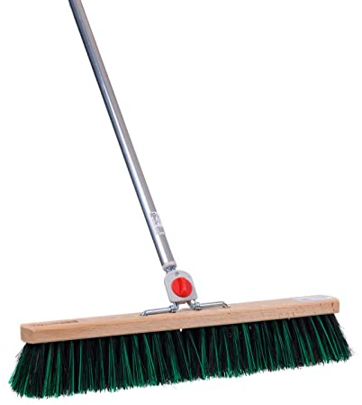 BawiTec Allzweckbesen (40cm) BawiMix 4-Loch Wechselsystem mit Stiel 145cm Aluminiumstiel Arenga-Borsten-Mix grün mittelhart Universal-Besen für Garten,Haus und Hof Straßenbesen Alustiel