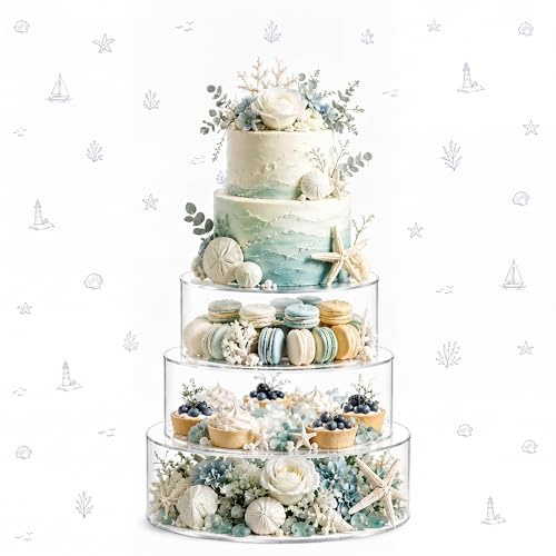 Sintuff 3 Pcs Acrylic Cake Stand with LED Lights 6'', 8'', 10'' Clear Fillable Cake Riser Round 3 Tier Case Box for Wedding Birthday Holiday Party Food Display, 3 Sizes