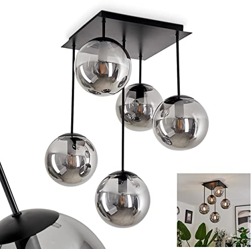 HOFSTEIN Deckenleuchte Salamonde, moderne Deckenlampe aus Metall/Glas in Schwarz/Rauchfarben, 5-flammig, mit Glasschirmen, 5 x E14 max. 25 Watt