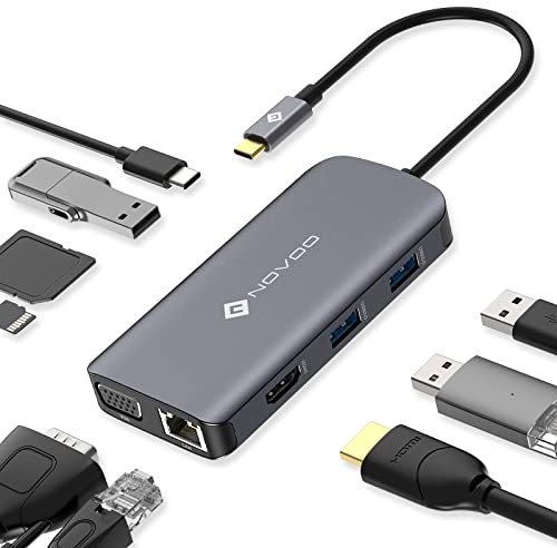 NOVOO Docking Staion USB C Hub 9-in-1, Adapter USB C auf HDMI 4K x2, VGA, Gigabit Ethernet, USB 3.0 x3, SD/TF Port, PD 3.0 100W, Dockingstation für MacBook Pro/Air M1 M2