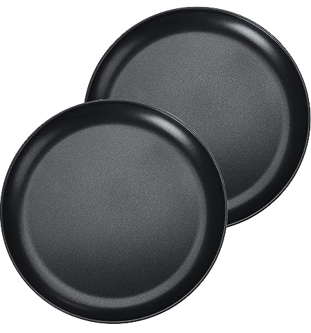 Herogo Lot de 2 plaques à pizza rondes en acier inoxydable avec revêtement antiadhésif - Diamètre : 26 cm - Noir - Pour la cuisson, saine et durable, chaleur uniforme et nettoyage facile