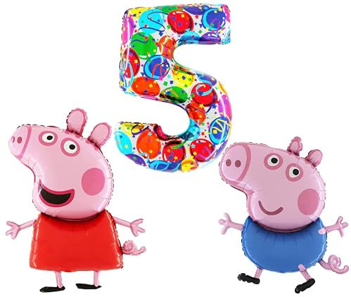 Toyland® Peppa & George Pig Folienballon-Set – 2 x 37 Luftballons in Charakterform und 1 x 40 Zahlenballon – Partydekorationen für Kinder