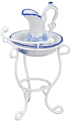 1:12 Dollhouse Washbasin Stand Kettle and Basin Dollhouse Furniture Bathroom Set Dollhouse Bathroom Accessories