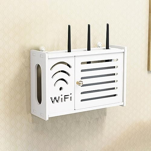 EpheyFIF WiFi Router Storage Box Router Shelf Wall Mount, Wooden Cable Management Box Wireless Router, Hider Cord Management Container Desk Bedroom Decorative