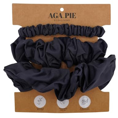 AGA.PIE Bambus Lyocell Scrunchie-Set - 3 Stk. - Dunkel-Blau, Haargummi besonders sanft, weniger Haarbruch