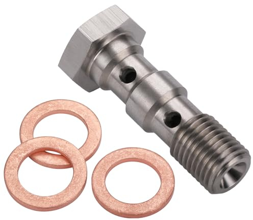 Podavelle 3AN 3/8 x 24 UNF Stainless Steel Double Banjo Bolt Brake Fitting Adapter 31mm Long with Copper Washers
