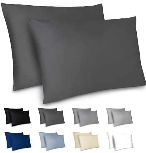 Dreamzie Funda Almohada 40x70cm - Lote de 2 de Microfibra con Cremallera Certficadas Oeko Tex - Funda Almohada Suave y Cepillada - Gris Oscuro