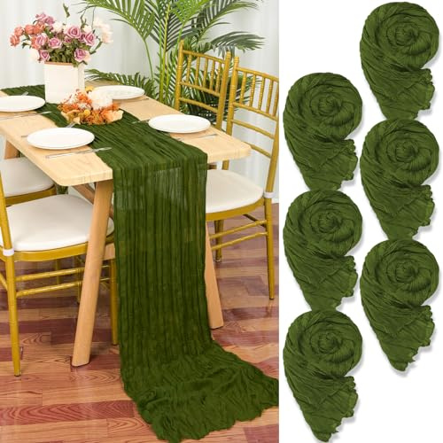 YMHPRIDE 6 Pezzi Runner da Tavola in Garza Verde oliva, 90 x 300cm Verde Runner da Tavola per Formaggio per Matrimonio Addio al Nubilato Baby Shower Decorazioni Feste di Compleanno