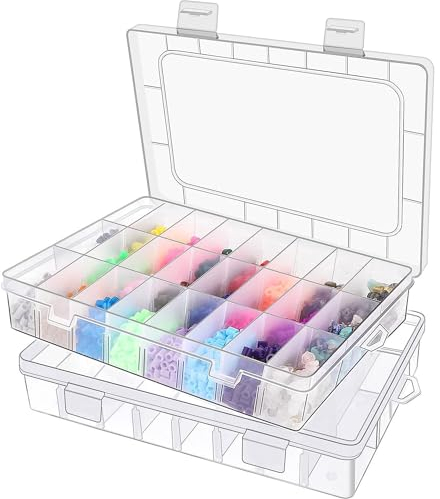 Taiyyi 24 Sortierboxen für Kleinteile 2er-Set Kleinteile Organizer Einstellbar Plastik Sortierbox Transparente Sortierboxen für Kleinteile Schmuck Schrauben Bügelperlen Ohrringe Perlen Nähgarn