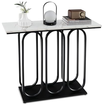GIANTEX Konsolentisch in Marmoroptik mit rundem Metallrahmen | Flurtisch Eingangstisch, schmaler Beistelltisch mit Kippschutz, 100x30x80 cm