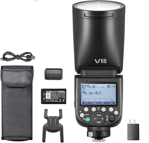 Godox V1 PRO C Kamerablitz Speedlite 2,4 G Wireless + 1/8000 s HSS + 1,3 s Recyclingzeit + M/TTL-Blitzmodus + Abnehmbarer Sub-Blitz Speedlite kompatibel mit Canon EOS Kameras