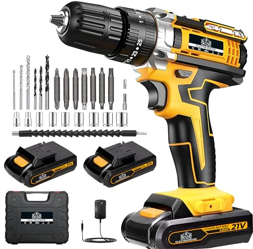 ElectroPrime© Perceuse Visseuse Sans Fil 21V | Visseuse Devisseuse avec 2x Batteries 2000mAh | 24 Accessoires | Perceuse Électrique 42Nm | 25+3 Réglages de Couple | 2 Vitesses