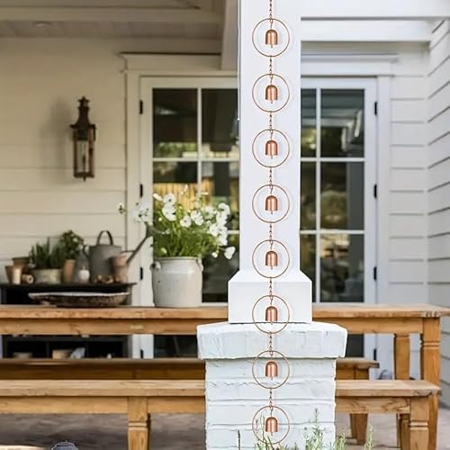 Raccoglitore di pioggia - Costruzione in metallo Attraente decorazione da giardino, Regalo d'arte in metallo, Funzionale catena for pioggia da cortile, Design con foglie in acciaio sospese, Campanella