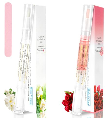 2PCS Cuticle Oil Pen for Nails,Nail Oil Pen for Nail Care,Cuticle Oil for Nails with Nail File,Nail Oil Cuticle Prevent Dry Cracking and Hangnails,Deep Nourishment(Rose & Jasmine Flavor)