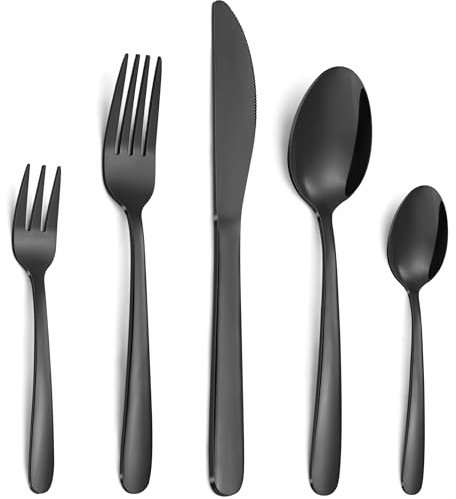 Bestdin Besteck Set - 30 teilig Besteck Set 6 Personen, Edelstahl Besteckset mit Messer Gabel Löffel, Besteck Schwarz für Haus/Party/Restaurant, Hochglanzpoliert&Spülmaschinenfest