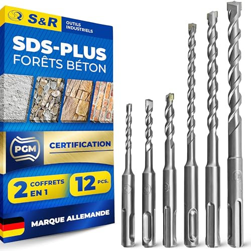 S&R 2 Set di 6 Punte Trapano SDS-Plus per Muro Cemento Pietra Granito per Trapani a Percussione di Tutte le Marche. Set da 12 pezzi: 2 x 5, 6, 8 x 110 mm; 2 x 6, 8, 10 x 160 mm.