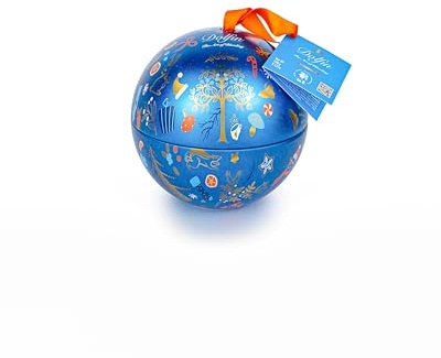 Dolfin Chocolate Weihnachtskugel aus Metall mit 10 * 10grs Zartbitterschokolade-Minitafeln