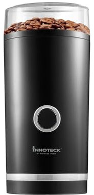 Innoteck Electric Coffee Grinder 180W, Stainless Steel Blades, One-Touch Operation, 70g Capacity, Fast Grinding for Coffee Beans, Spices, Herbs & Nuts, Powerful Copper Motor, Transparent Lid – Black