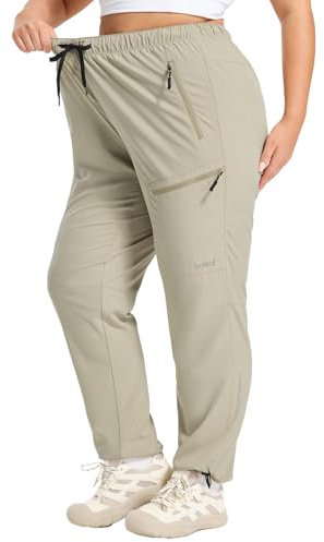 BALEAF Damvandringsbyxor, storlek, cargobyxor, stretch, utomhusbyxor, vattenavvisande med dragkedjefickor, kaki, 3XL plus size