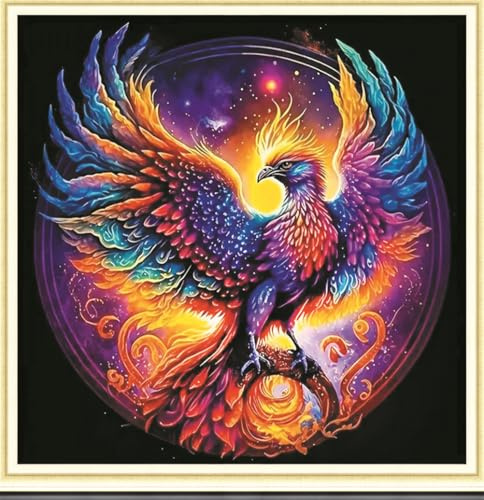 Meecaa Kreuzstich-Set, 11-fädig, geprägt, Vogel Phönix Tier, Tier-Wiedergeburt, Stickset mit Zubehör, vorgedruckt (36 x 36 cm) (Vogel)