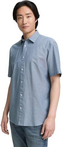 TOM TAILOR Camisa para Hombre, 38458 - Real Teal Blue Chambray, M