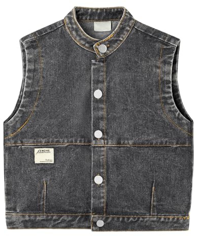 ANIMQUE Bebé Niños pequeños Mezclilla Chalecos Primavera Otoño Sin Mangas Chaqueta Niños Niñas Cuello Alza Top Sólido Clásica Casual Botones Ropa de Abrigo, Negro 90