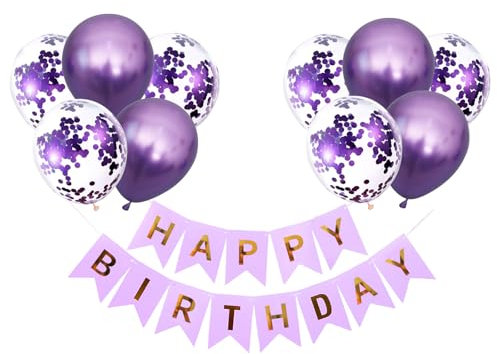 KOBOKO Luftballons Geburtstag Set, Lila Geburtstagsdeko Happy Birthday Deko Banner, Lila Luftballons Happy Birthday Deko, Konfetti Ballons Geburtstag Deko, Luftballon Purpur Party Deko Mädchen Frauen