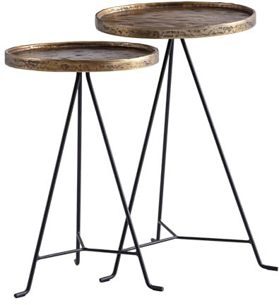 Wohnling Beistelltisch 2er Set Metall Gold/Schwarz Design Satztisch Rund, Wohnzimmertisch Anstelltisch Modern, Sofatisch Dekotisch 2-teilig, Blumentisch Wohnzimmer