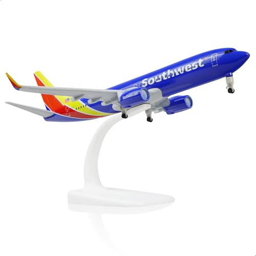 QIYUMOKE 1/300 metallflygplansmodell för Southwest Airlines 737 för Boeing 737 modellflygplan med stativ (7,5 tum) utställningsdekoration för flygfartsintresserade