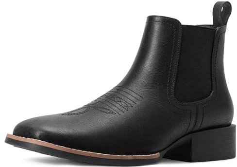 Choiran Western Ankle Cowboy Boots for Men - Mens Square Toe Chelsea Boots for Men Casual Retro Stylish Black