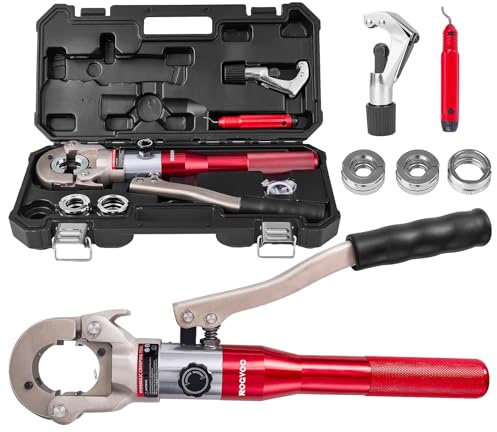 ROGVOC Propress Tool, Hydraulic Pipe Crimping Tool with 1/2, 3/4, 1 Inch Jaw for Copper Tube Press Crimper Pressing Pliers, Pipe Cutter and Deburring Kit