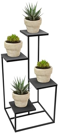 FRAMADO - Portapiante a gabbia in metallo Nero con 4 livelli - Quattro Piccolo - 40x40x80cm - Portafiori per interni - Tavola decorativa - Portapiante - Accessorio per il soggiorno