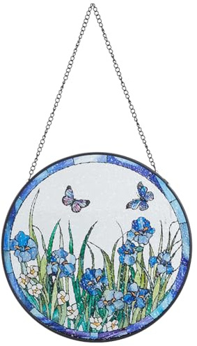 UNICRAFTALE 7.9 Pollici Vetro Colorato Acchiappasole Con Fiori Farfalle E Piante Pannello Di Vetro Nero Parete Arte Della Casa E Giardino Decorazione Per Casa E Giardino Inaugurazione della Casa