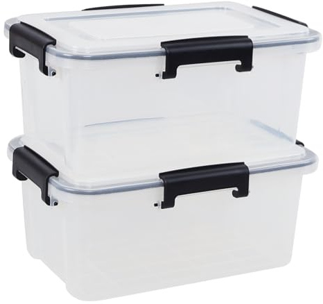 Uumitty Set di 2 contenitori ermetici impilabili con coperchio, 10 l, in plastica, con fibbie a scatto, colore: trasparente