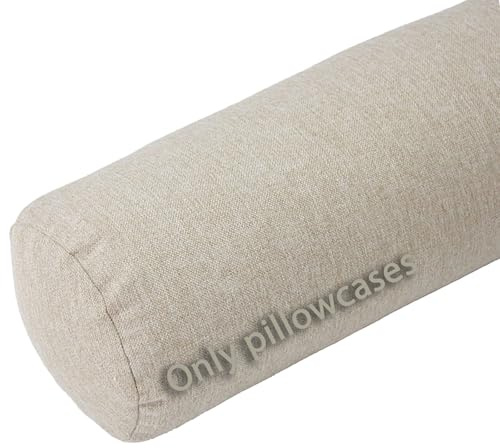 BLLMTEAR Funda de Almohada Cervical cilíndrica de Lino con Cremallera (Solo Funda), Transpirable y Lavable.(Beige,7.8x39in/20x100cm)