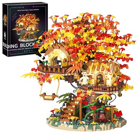 Herbstwald-Baumhaus-Bausatz – 2725-teiliges Mini-Bausatz-Set für Innenhof, Naturmodell zum Sammeln, DIY-Wohnaccessoire, Stadtansicht, STEM-Lernspielzeug, Geburtstagsgeschenk für Erwachsene Kinder