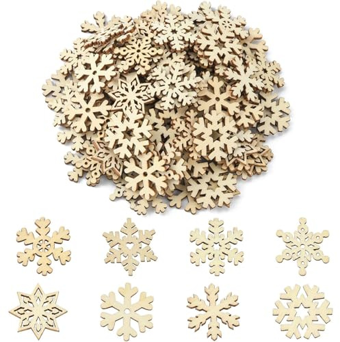 100 Stück Streudeko Weihnachten Holz, Tischdeko Weihnachten， Holz Schneeflocken, Weihnachts Streudeko, Streudekos Weihnachtens, für DIY Geburtstag Handwerk Tischdeko
