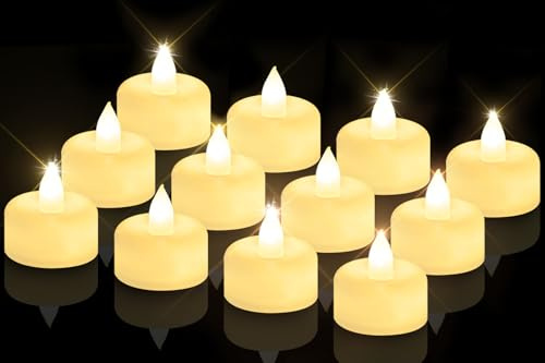 CNMTCCO Juego de 12 velas de tealight LED sin llama con pilas, velas de té eléctricas artificiales con brillo blanco cálido para candelabros, Navidad, boda, fiesta y decoración interior